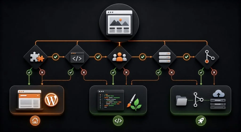 Decision flowchart for choosing traditional WordPress Sage or Bedrock and Sage